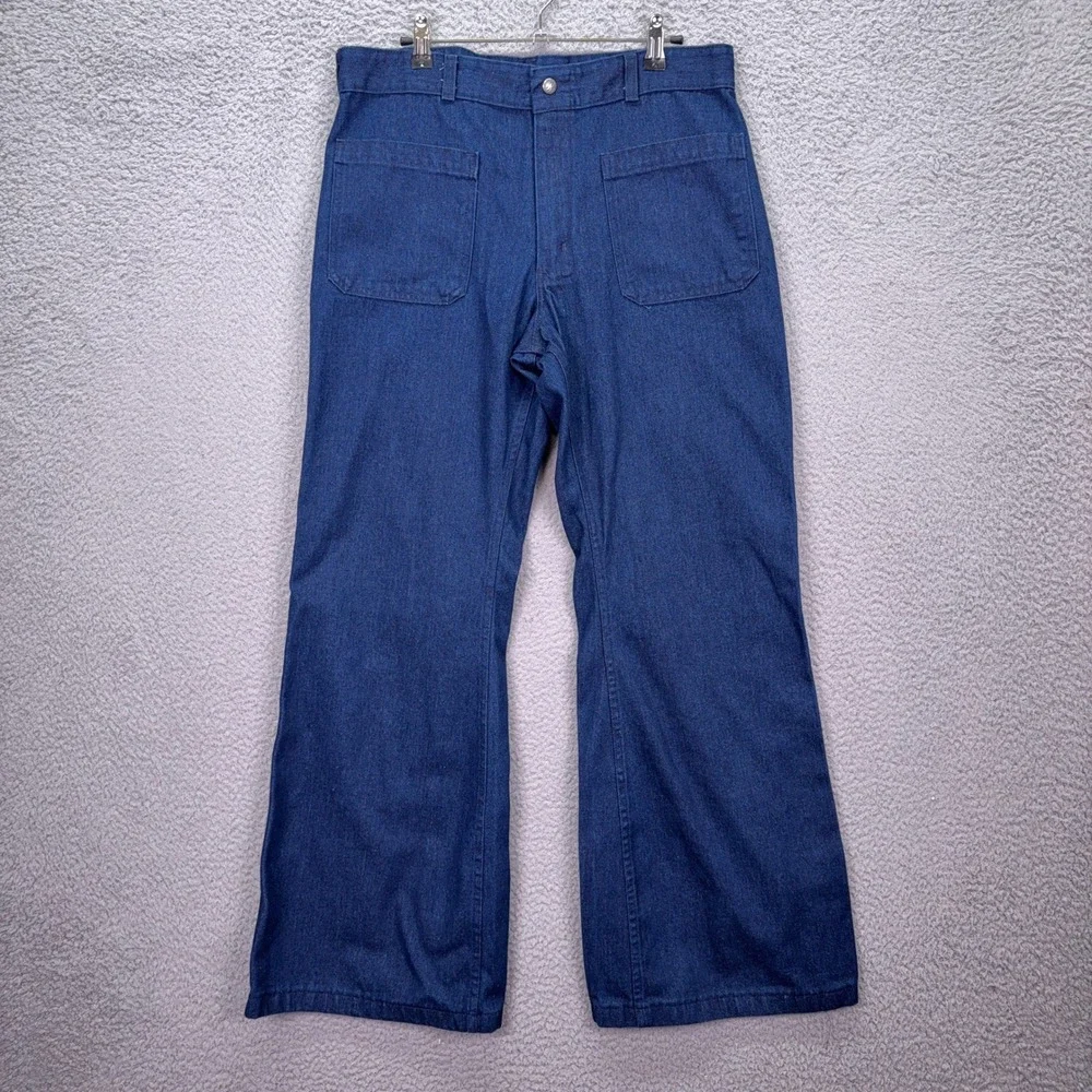 VTG Seafarer Jeans Mens 32x31 Blue Utility Trousers Denim Bell Bottom Pants
